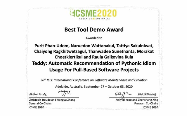 Best Tool Demo Award at ICSME 2020