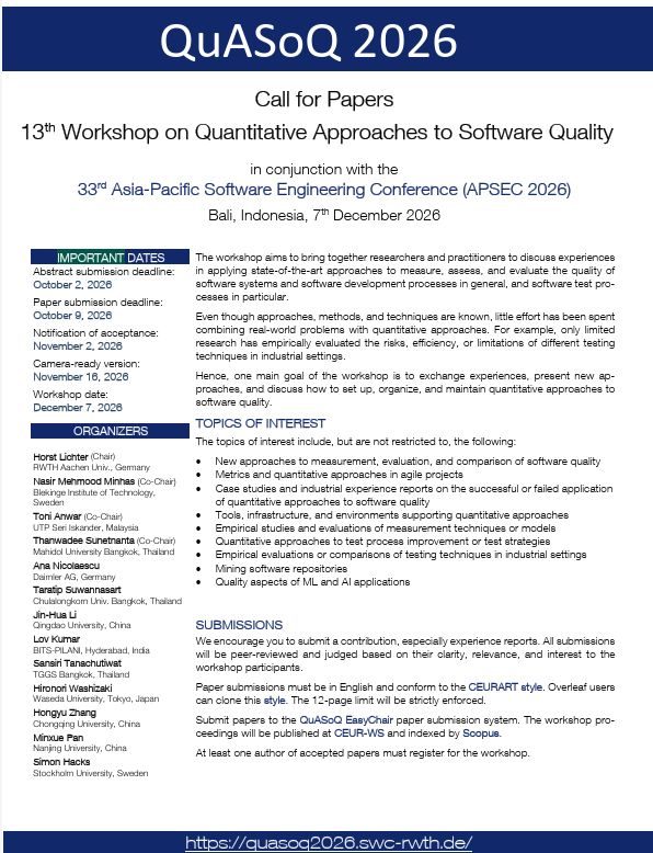 QuASoQ 2026 call for papers