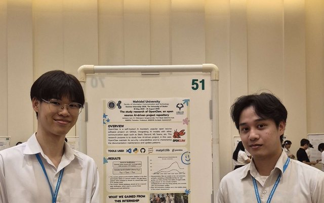 Two SERU interns with their poster at the ICT Internship Poster Exhibition